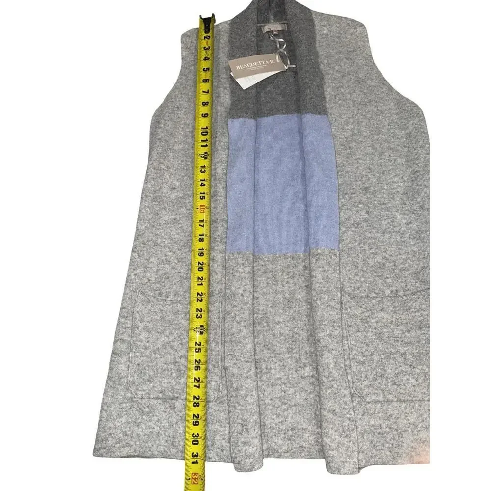 Benedetta B. Womens M Sleeveless Cardigan Wool Cashmere Blend Open Front Pocket - Picture 2 of 4